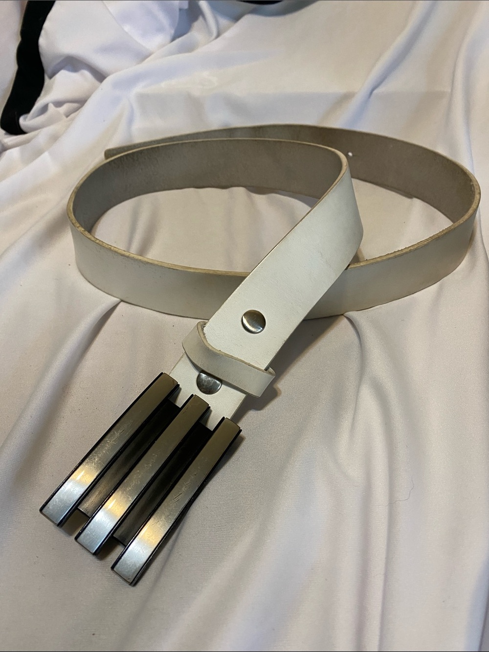 adidas White Belt with Silver Buckle 38” Leather